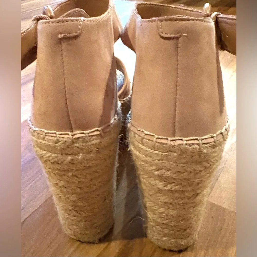 Marc Fisher LTD Alida Leather Espadrille Wedge Sandal, Tan, Size 9.5